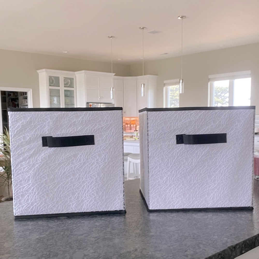 NEW! Two-Pack Storage Cubes With Handles Foldable White Eyelet With Black Trim